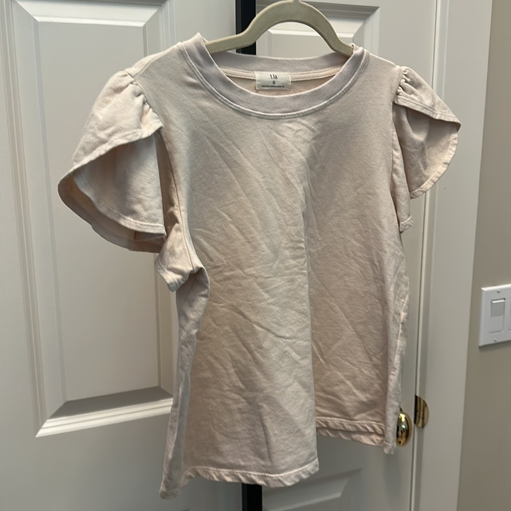 Anthropologie T.LA Ruffle Short Sleeve Top in Oatmeal NEW - Picture 5 of 6
